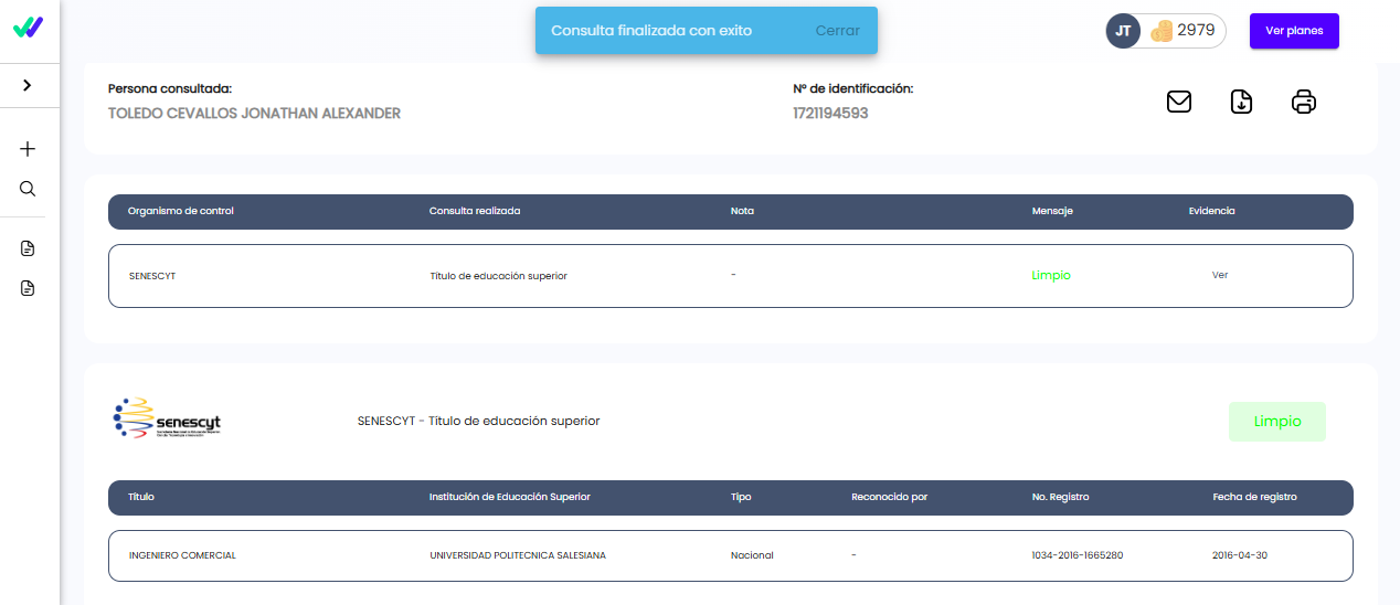 Verificación de títulos profesionales SENESCYT